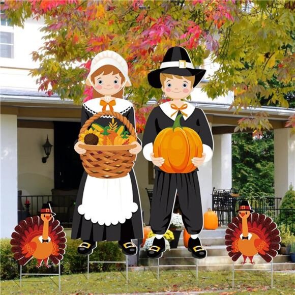 4 Pieces Fall Outdoor Decorations Yard Stake Thanksgiving Pumpkins - Picture 2 of 7